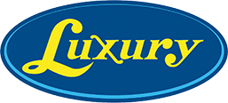 The image features a logo with the word "Luxury" written in a bold yellow cursive font on an oval-shaped dark blue background. The logo gives off an elegant and refined impression.