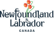 Logo of Newfoundland and Labrador, Canada featuring stylized red and yellow flowers above the text.